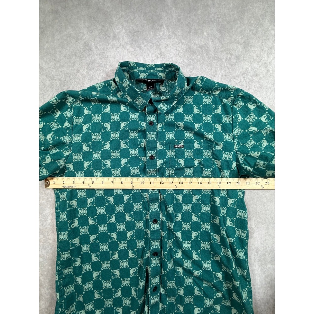 RVCA Kimura Mens Medium Shirt Cotton Ocean Teal Yin Yang Short Sleeve Button Up - Picture 8 of 9